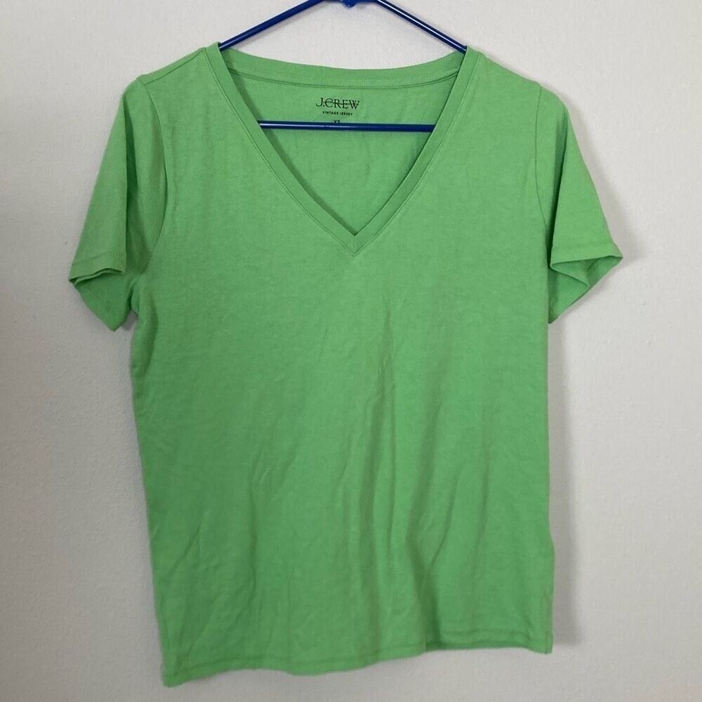 J.Crew Vintage Jersey V-Neck T-Shirt Lime Green Cotton Short Sleeve XS